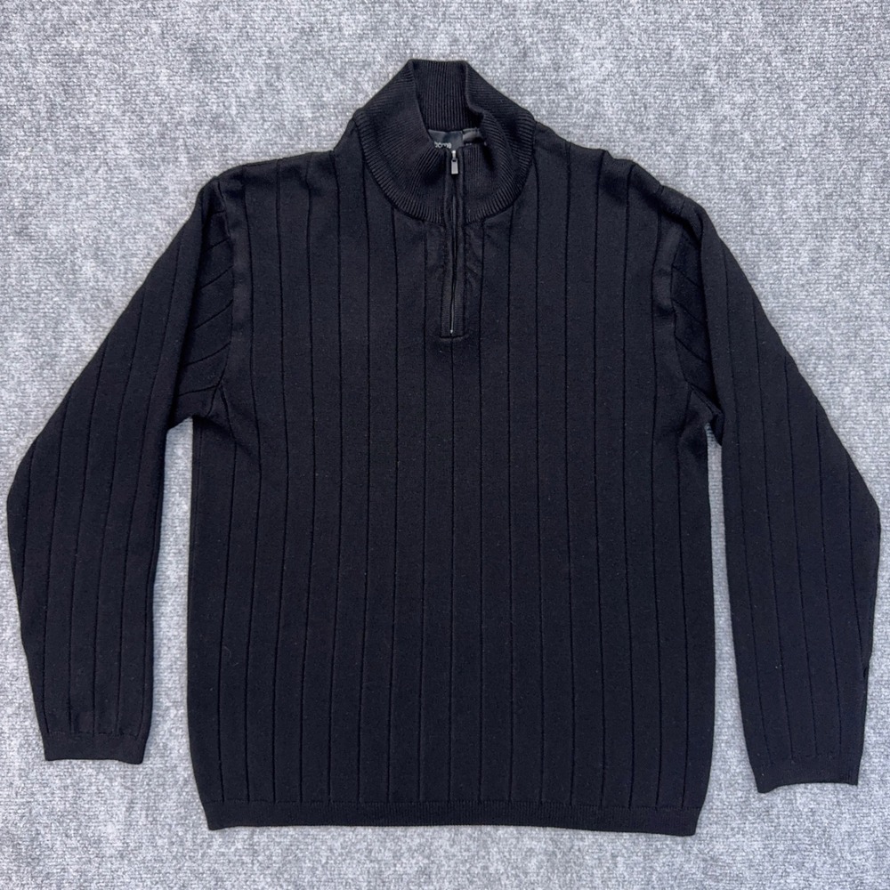 Claiborne Pullover Sweater Womens Large Black Ribbed Knit Mock Neck‎ 1/4 Zip Top
